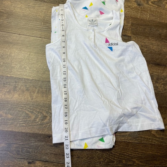 Vintage 80s 90s Adidas 2 Pc Outfit Tank Top Pants Womens Medium White Triangles - Picture 14 of 14